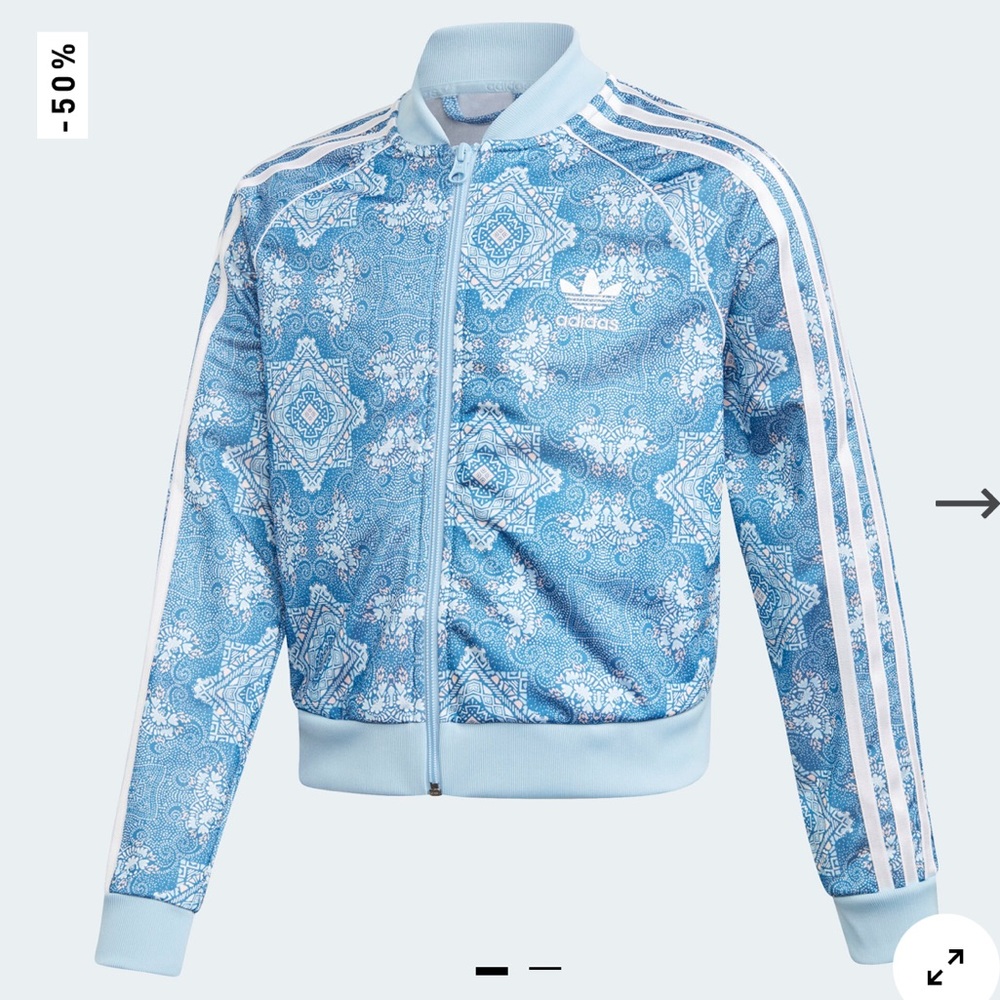 Adidas Culture Clash Track Jacket Full Zip Blue Print Girls Youth Size LARGE